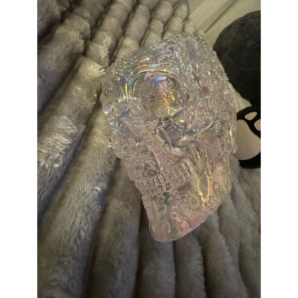 Faux Crystal holographic rainbow skull vase makeup beauty holder bowl